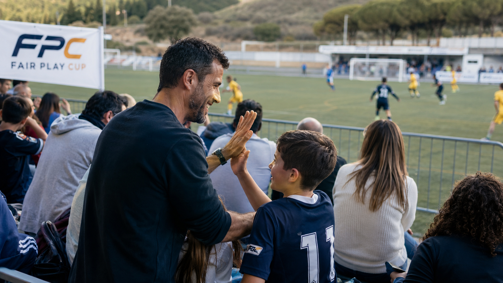Dos jóvenes futbolistas se dan la mano al final del partido